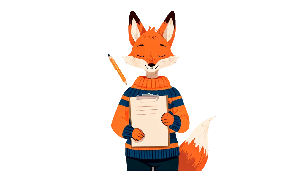 The fox note-taker, reading the small print of a long unrolled contract