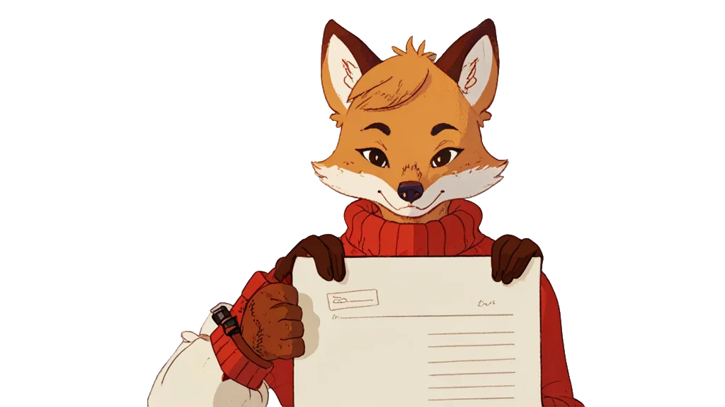 The fox note-taker, comparing two ribboned documents with wax seals, one in each hand